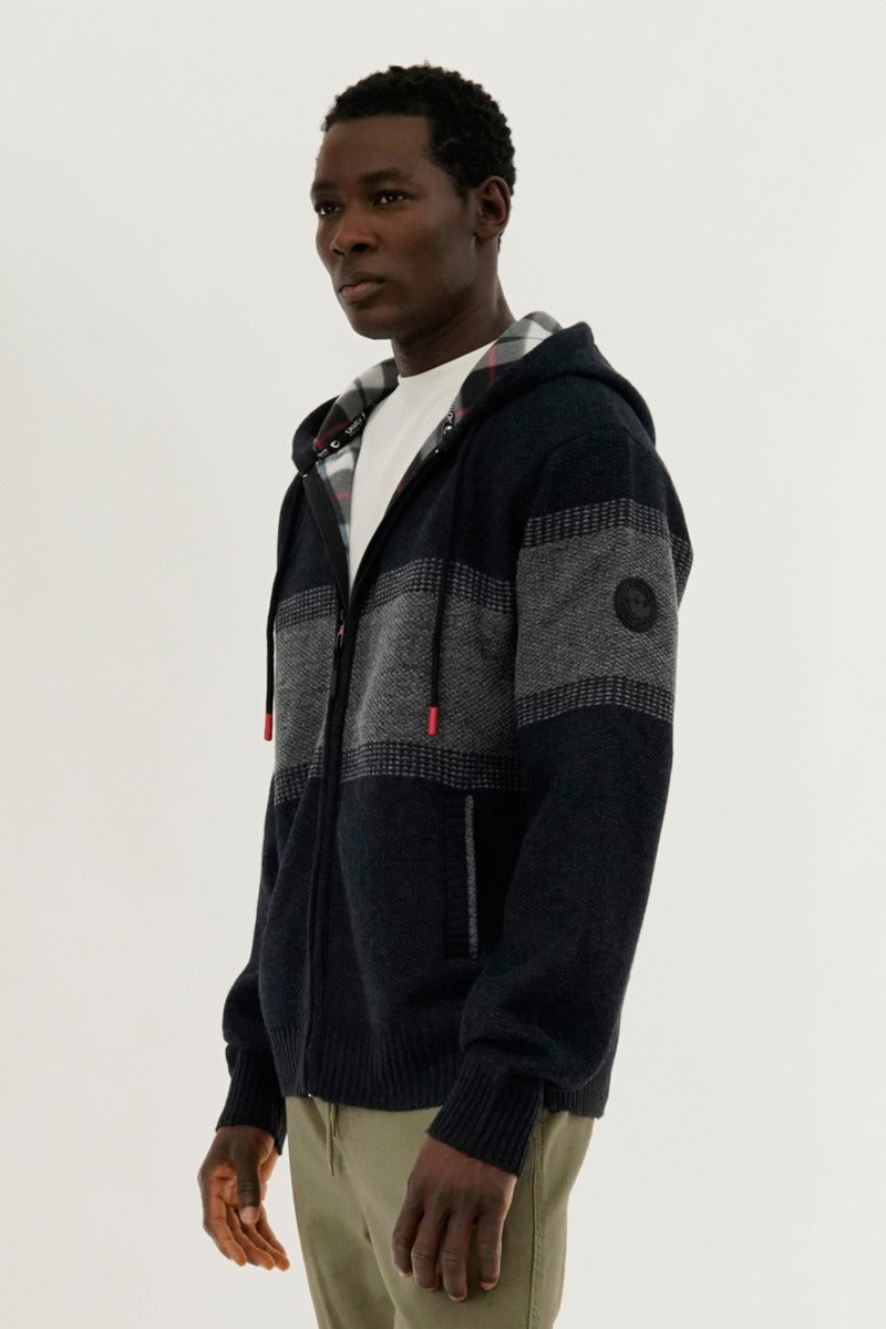 Canada Weather Gear Plaid Lined Striped Zip Up Hoodie - Navy - Mens Hoodies & Sweatshirts - International Clothiers