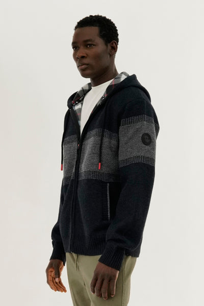 Canada Weather Gear Plaid Lined Striped Zip Up Hoodie - Navy - Mens Hoodies & Sweatshirts - International Clothiers