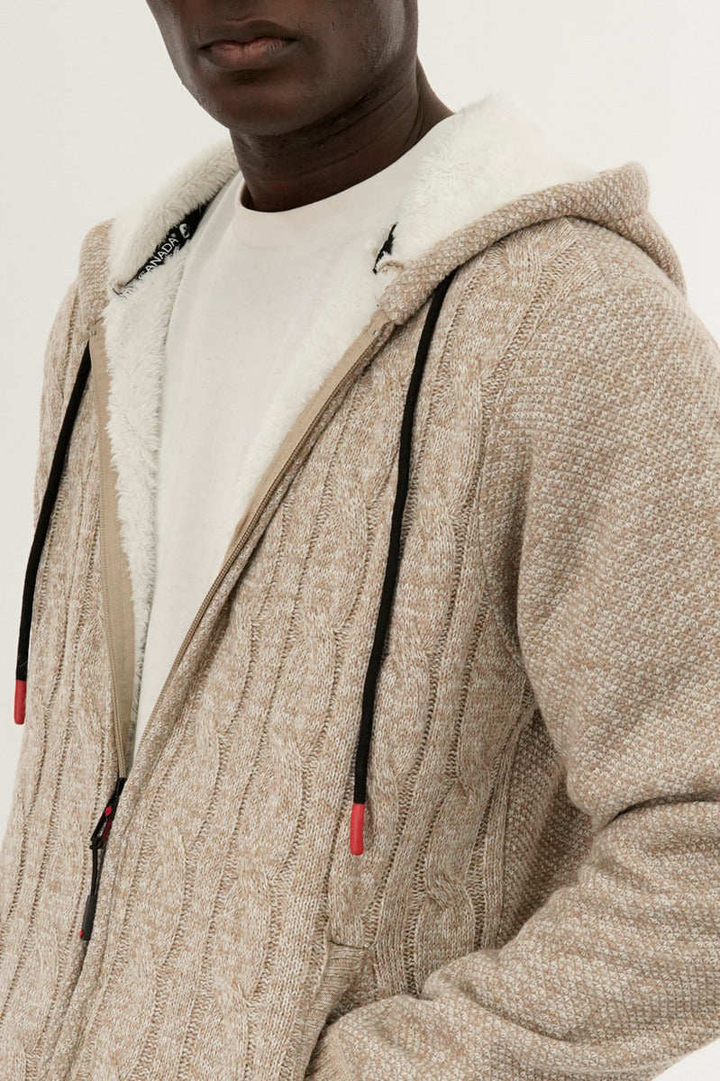 Canada Weather Gear Cable Knit Zip Up Hoodie - Cream - Mens Hoodies & Sweatshirts - International Clothiers