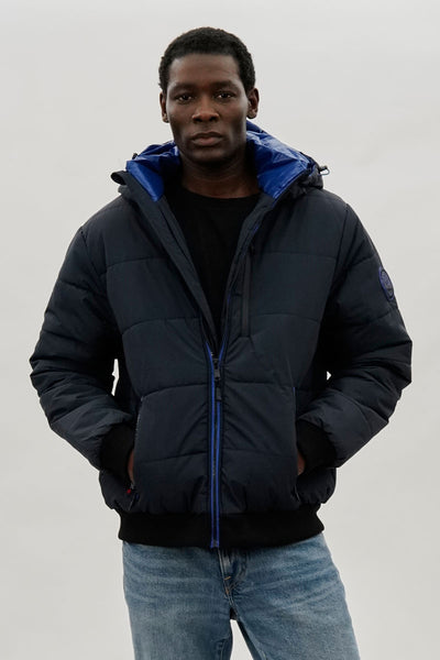 Oppenheimer Hooded Puffer Bomber Jacket - Navy - Mens Bomber Jackets - International Clothiers