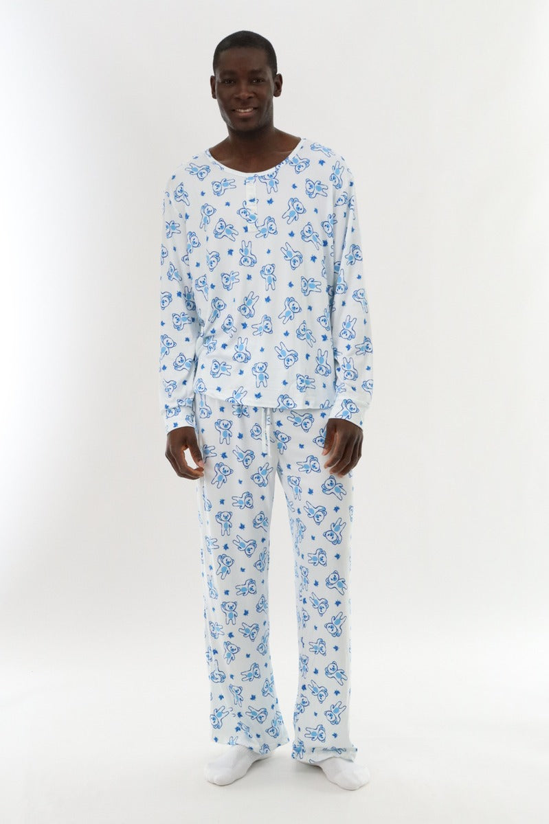 Canada Weather Gear Long Sleeve Teddy Bear Pajama Top - White - Mens Pajamas - International Clothiers