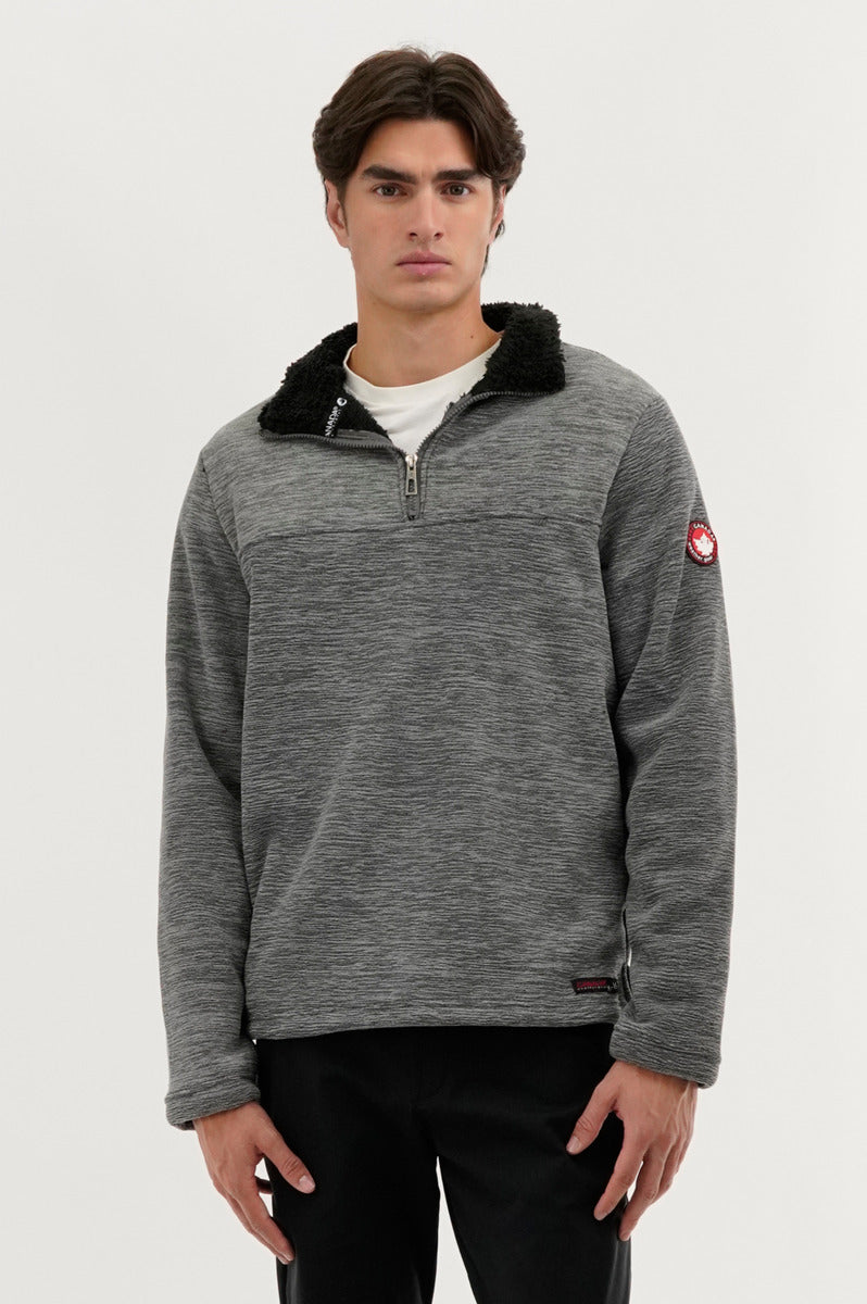 Canada Weather Gear Sherpa Lined 1/4 Zip Pullover Sweater - Grey - Mens Pullover Sweaters - International Clothiers