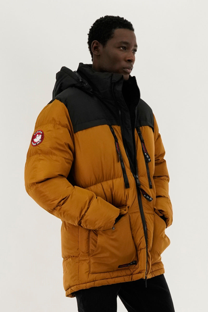 Canada Weather Gear Colour Block Puffer Bomber Jacket - Caramel - Mens Bomber Jackets - International Clothiers