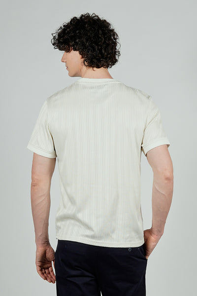 For Him London Stripe Detail Ribbed Crewneck Tee - White