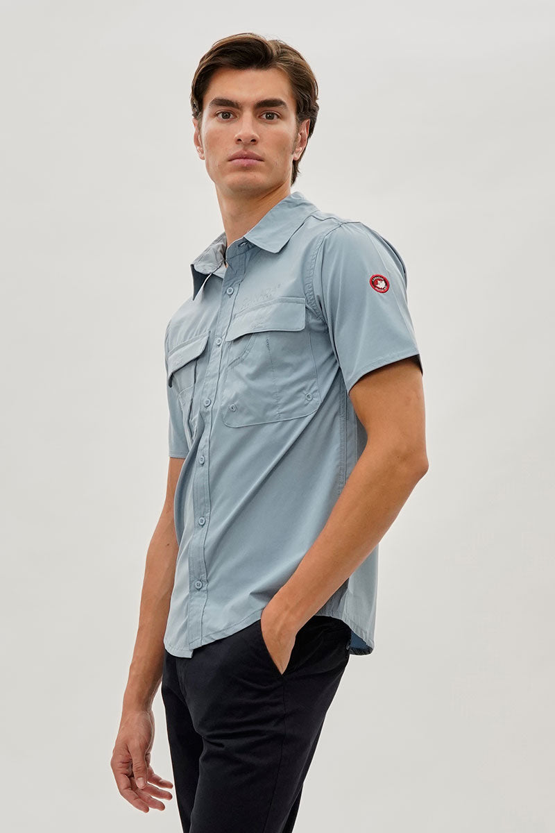 Canada Weather Gear Short Sleeve Button Up Casual Shirt - Blue - Mens Casual Shirts - International Clothiers
