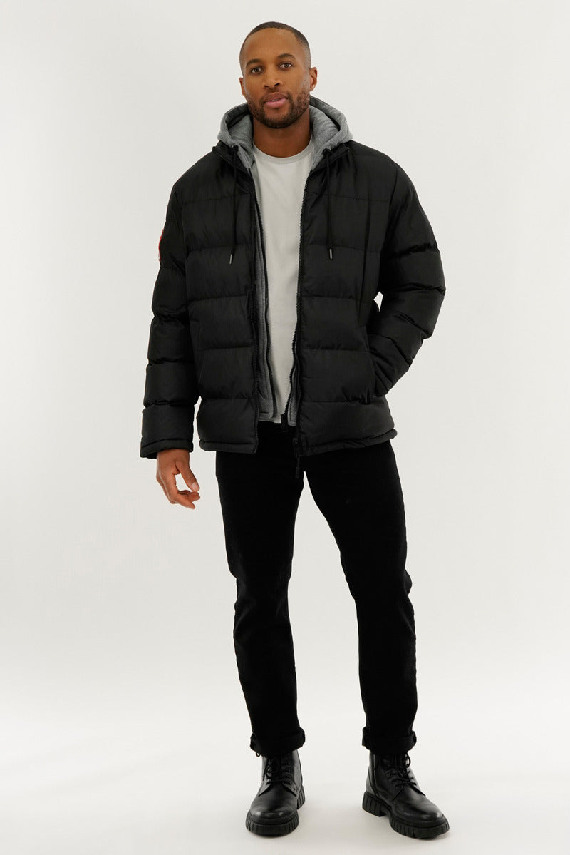 Canada Weather Gear Fleece Hood Puffer Bomber Jacket - Black - Mens Bomber Jackets - International Clothiers