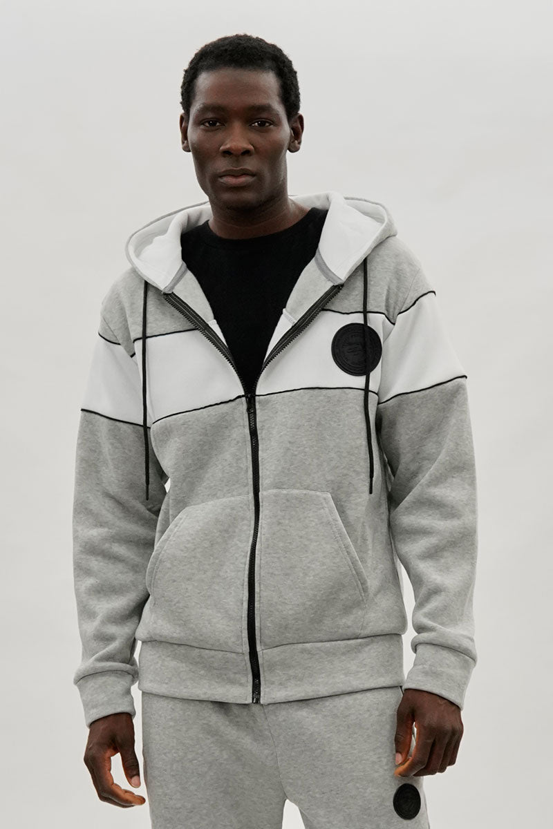 Super Triple Goose Colour Block Zip Up Hoodie - Grey - Mens Hoodies & Sweatshirts - International Clothiers