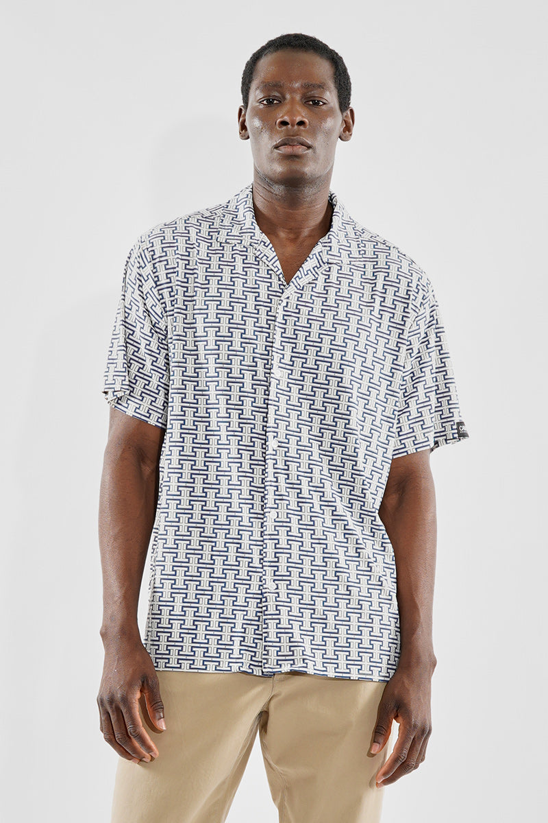 Canada Weather Gear Travel Collection Geometric Print Button Up Casual Shirt - White - Mens Casual Shirts - International Clothiers
