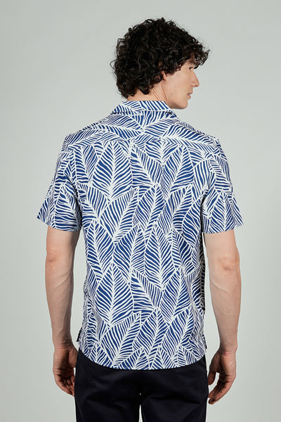 International INC Company Leaf Print Camp Collar Button Up Casual Shirt - Blue