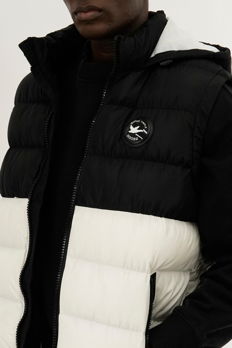 Super Triple Goose Colour Block Hooded Vest - White - Mens Vests - International Clothiers