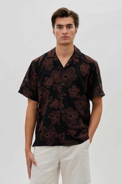 Saints Studio Floral Camp Collar Casual Shirt - Black - Mens Casual Shirts - International Clothiers