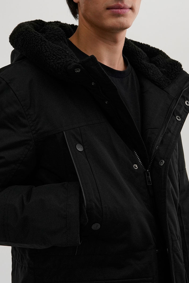 Canada Weather Gear Sherpa Lined Hood Parka Jacket - Black - Mens Parka Jackets - International Clothiers