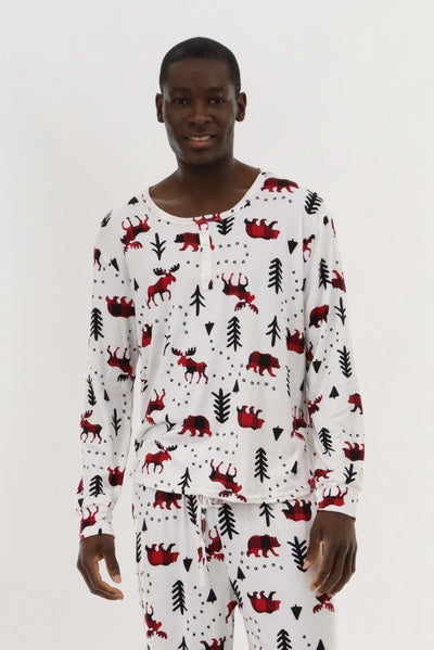Canada Weather Gear Long Sleeve Holiday Pajama Top - White - Mens Pajamas - International Clothiers