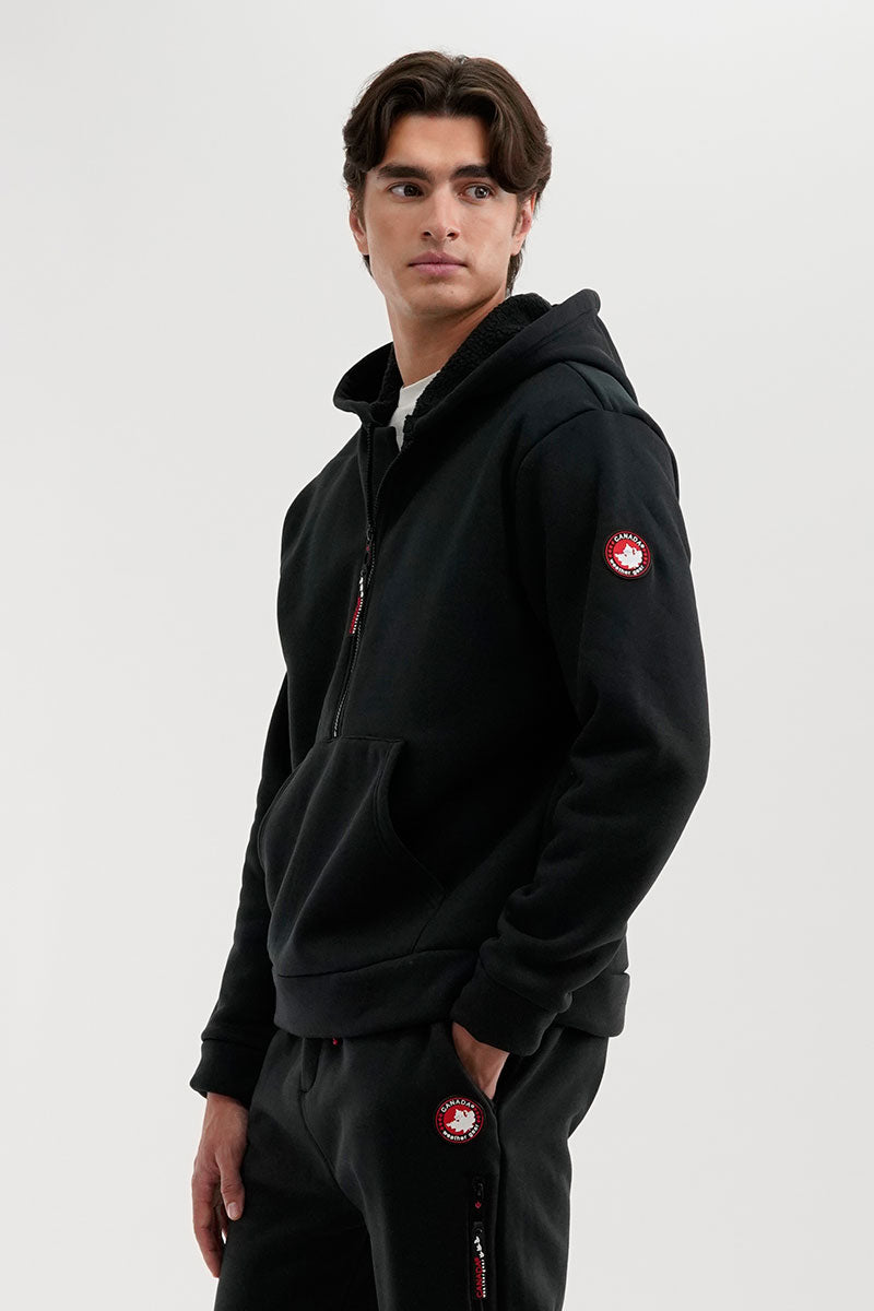 Canada Weather Gear Fleece Half Zip Hoodie - Black - Mens Hoodies & Sweatshirts - International Clothiers