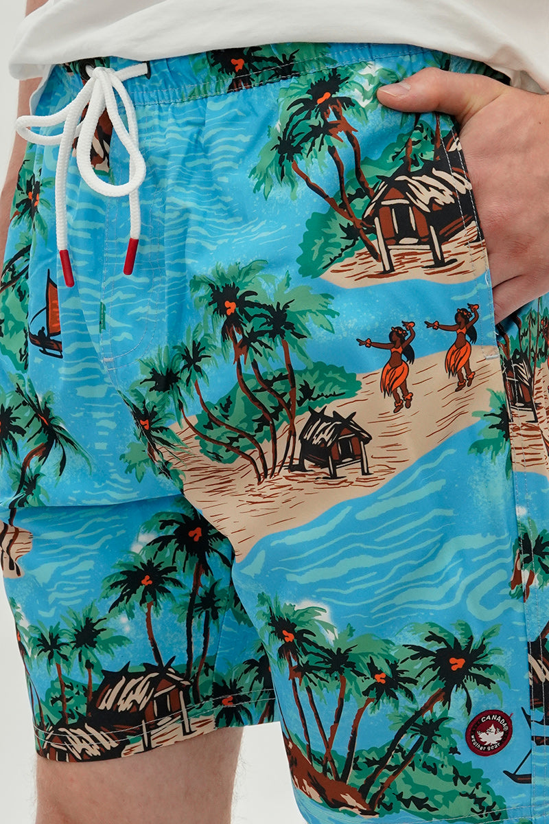 Canada Weather Gear Tropical Print Swim Shorts - Turquoise - Mens Shorts & Capris - International Clothiers