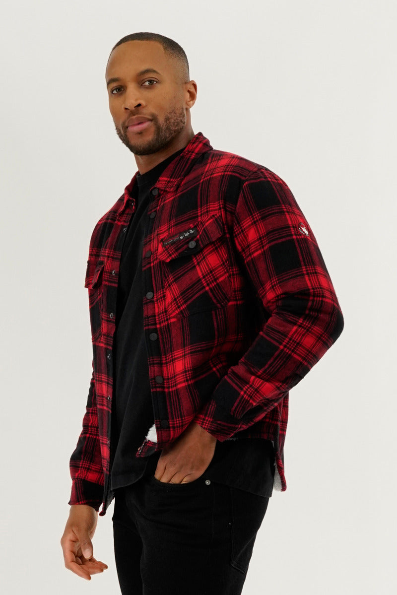 Canada Weather Gear Plaid Plush Lined Lightweight Jacket - Red - Mens Lightweight Jackets - International Clothiers