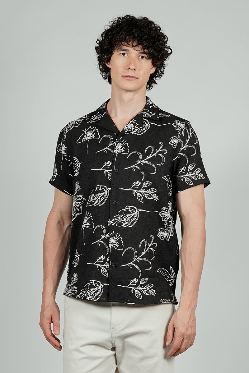 Kenneth Blake Floral Basic Button Up Casual Shirt - Black