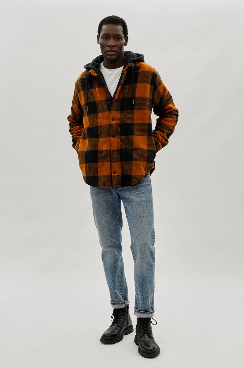 Canada Weather Gear Plaid Sherpa Lined Lightweight Jacket - Orange - Mens Lightweight Jackets - International Clothiers