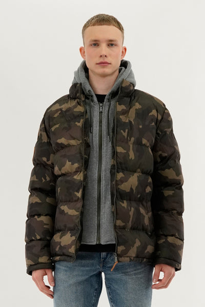Canada Weather Gear Camo Print Quilted Bomber Jacket - Olive - Mens Bomber Jackets - International Clothiers