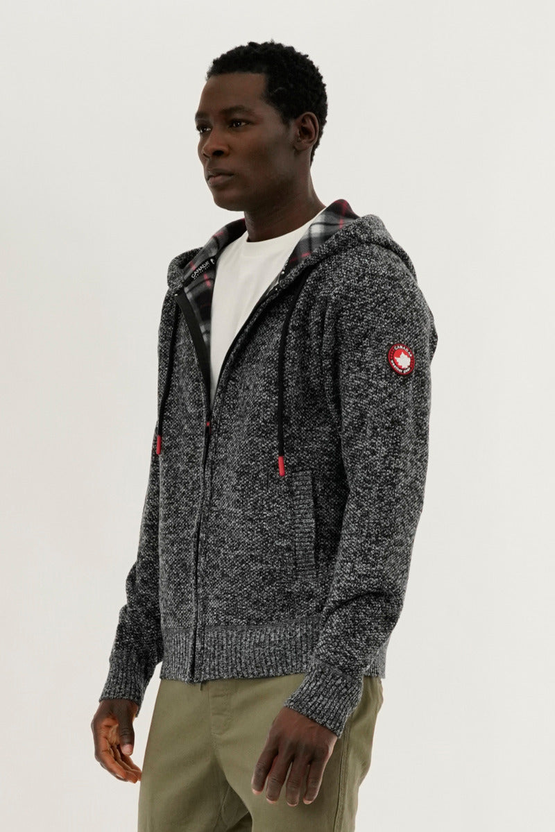 Canada Weather Gear Plaid Lined Zip Up Knit Hoodie - Black - Mens Hoodies & Sweatshirts - International Clothiers