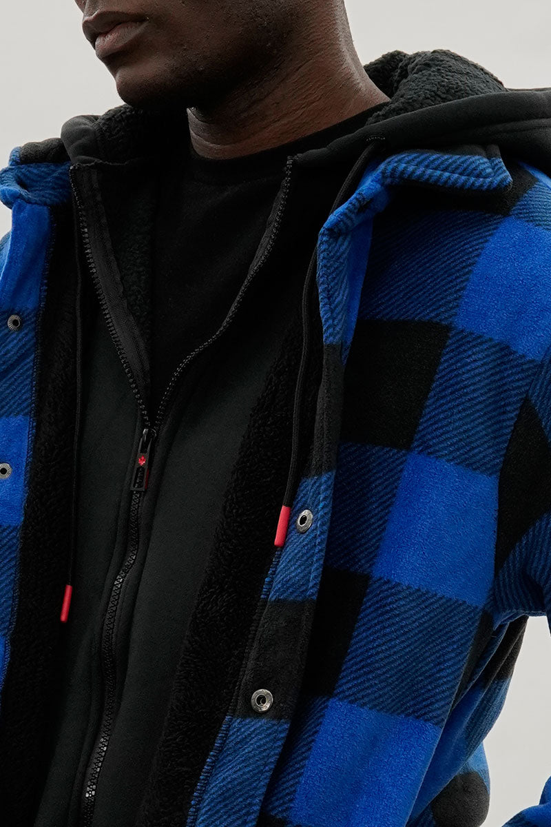 Canada Weather Gear Plaid Sherpa Lined Lightweight Jacket - Blue - Mens Lightweight Jackets - International Clothiers