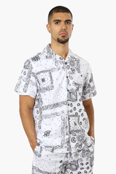Boardsports Palm Patterned Button Up Casual Shirt - White - Mens Casual Shirts - International Clothiers