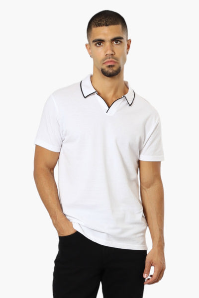 Jay Y. Ko Solid V-Neck Detail Polo Shirt - White - Mens Polo Shirts - International Clothiers