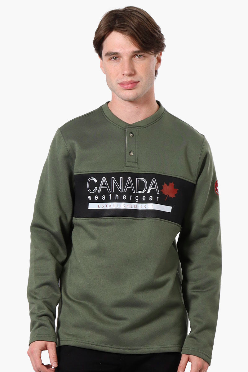 Canada Weather Gear Fleece Henley Sweatshirt - Olive - Mens Hoodies & Sweatshirts - International Clothiers