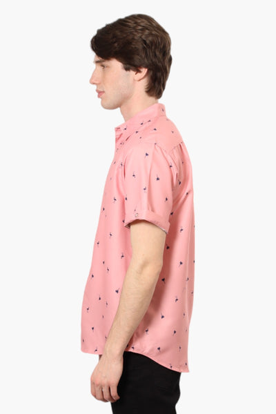 Vroom & Dreesmann Palm Tree Pattern Button Up Casual Shirt - Pink - Mens Casual Shirts - International Clothiers