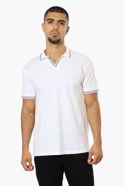 Jay Y. Ko Striped Detail V-Neck Polo Shirt - White - Mens Polo Shirts - International Clothiers