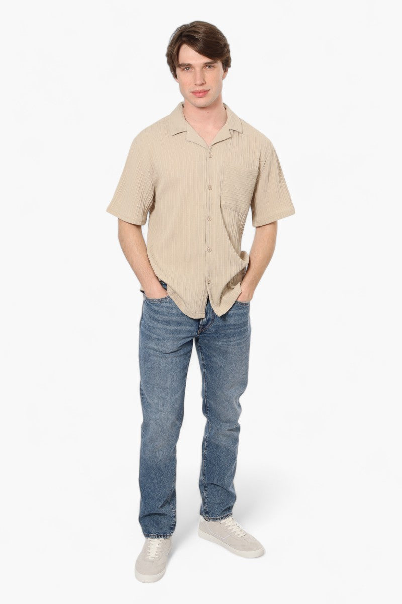 Drill Social Club Camp Collar Textured Casual Shirt - Beige - Mens Casual Shirts - International Clothiers