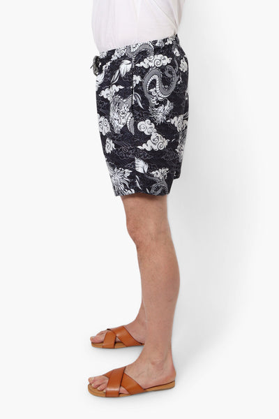 Randy River Dragon Pattern Tie Waist Shorts - Black - Mens Shorts & Capris - International Clothiers