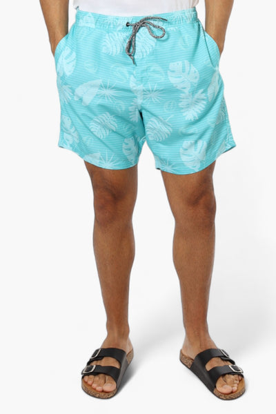 Boardsports Leaf Pattern Tie Waist Shorts - Turquoise - Mens Shorts & Capris - International Clothiers