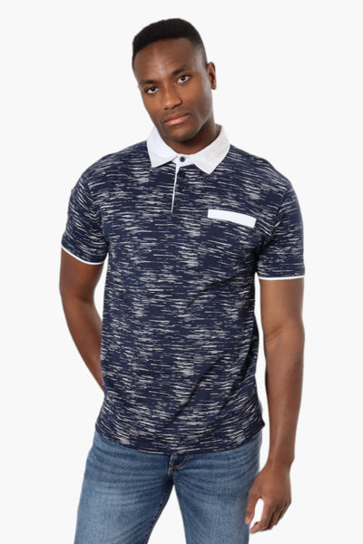 Jay Y. Ko Patterned Front Pocket Polo Shirt - Navy - Mens Polo Shirts - International Clothiers