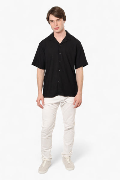 Drill Social Club Camp Collar Textured Casual Shirt - Black - Mens Casual Shirts - International Clothiers