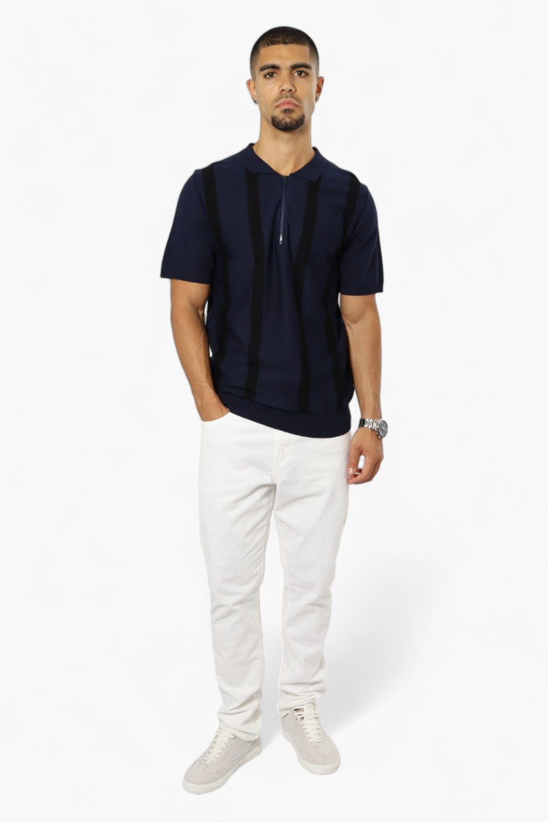 Jay Y. Ko Striped Zip Up Polo Shirt - Navy - Mens Polo Shirts - International Clothiers