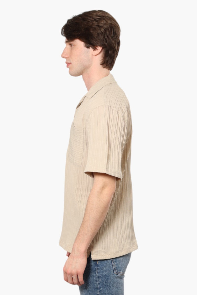 Drill Social Club Camp Collar Textured Casual Shirt - Beige - Mens Casual Shirts - International Clothiers