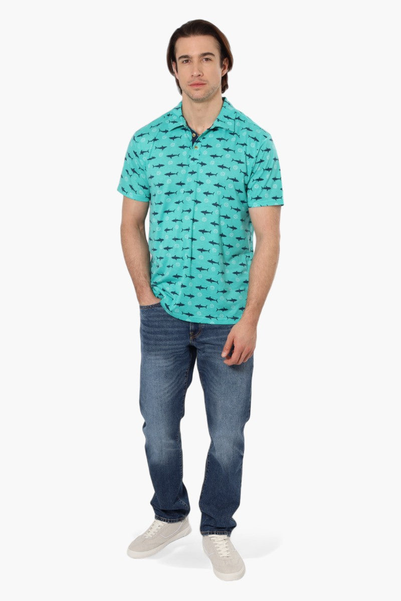 Canada Weather Gear Shark Pattern Polo Shirt - Teal - Mens Polo Shirts - International Clothiers