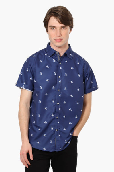Vroom & Dreesmann Palm Tree Pattern Button Up Casual Shirt - Navy - Mens Casual Shirts - International Clothiers