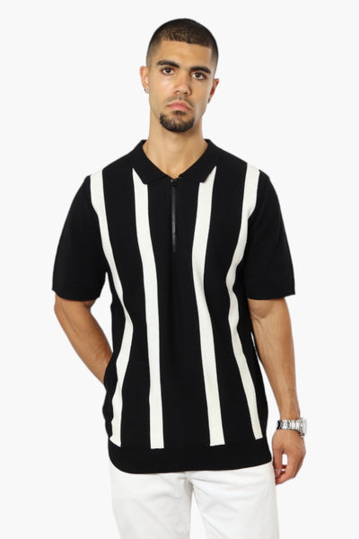 Jay Y. Ko Striped Zip Up Polo Shirt - Black - Mens Polo Shirts - International Clothiers