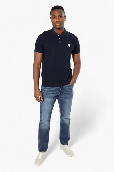 Vroom & Dreesmann Button Up Knit Polo Shirt - Navy - Mens Polo Shirts - International Clothiers