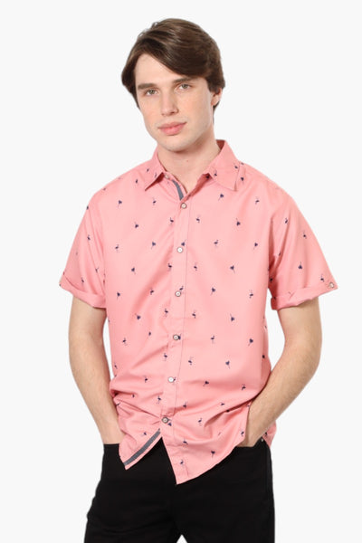 Vroom & Dreesmann Palm Tree Pattern Button Up Casual Shirt - Pink - Mens Casual Shirts - International Clothiers