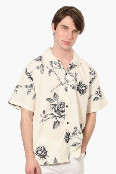 Good Vibes Rose Print 4-Way-Stretch Casual Shirt - Cream - Mens Casual Shirts - International Clothiers