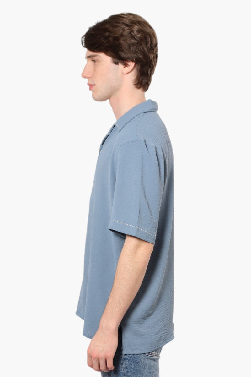 Bruno Camp Collar Button Up Casual Shirt - Blue - Mens Casual Shirts - International Clothiers