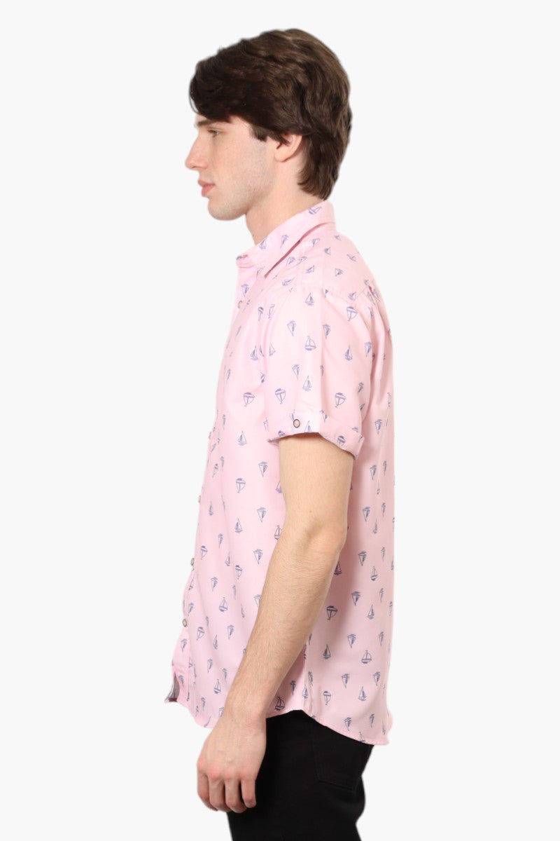 Vroom & Dreesmann Boat Pattern Button Up Casual Shirt - Pink - Mens Casual Shirts - International Clothiers