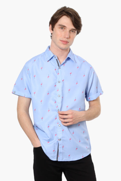 Vroom & Dreesmann Flamingo Pattern Button Up Casual Shirt - Blue - Mens Casual Shirts - International Clothiers