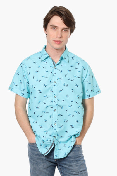 Vroom & Dreesmann Swordfish Pattern Button Up Casual Shirt - Blue - Mens Casual Shirts - International Clothiers