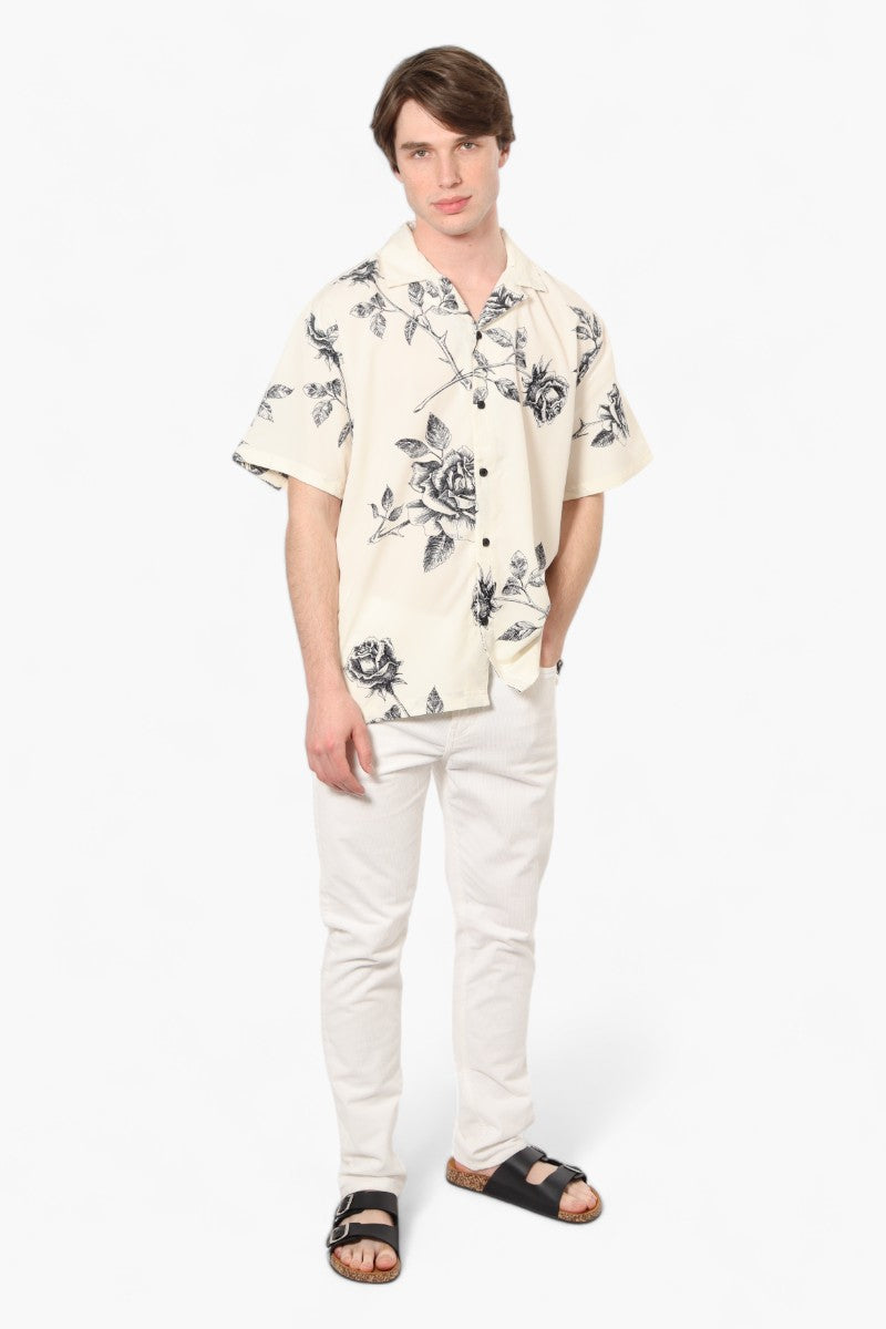 Good Vibes Rose Print 4 Way Stretch Casual Shirt - Cream - Mens Casual Shirts - International Clothiers