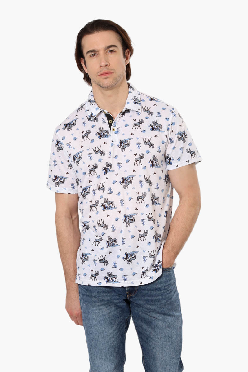 Canada Weather Gear Moose Pattern Polo Shirt - White