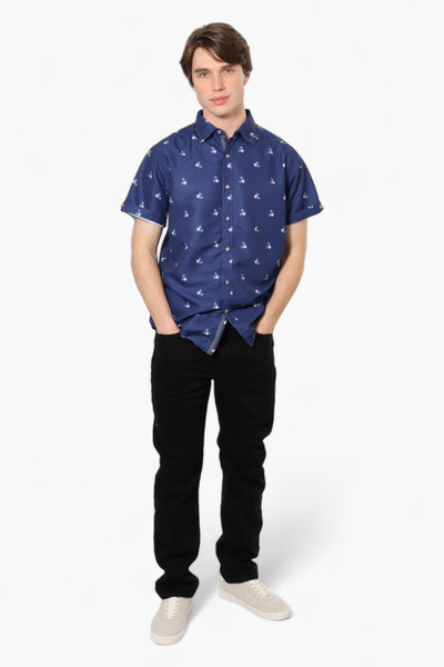 Vroom & Dreesmann Palm Tree Pattern Button Up Casual Shirt - Navy - Mens Casual Shirts - International Clothiers